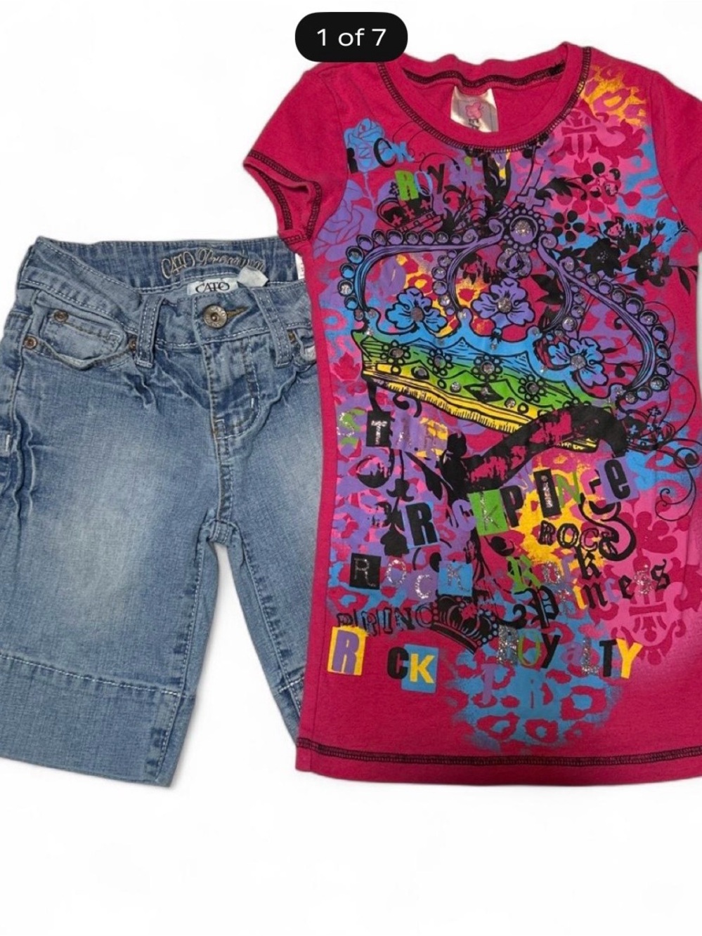 Beautees Hot Pink Short Sleeve Tee size 6/7 with Cato light denim shorts size 7